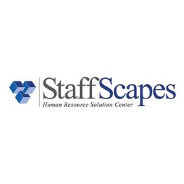 Logo of StaffScapes with blue geometric shapes and text "Human Resource Solution Center".