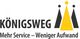 Logo mit Text: "KÖNIGSWEG", darunter "Mehr Service – Weniger Aufwand", Drei Kronen-Symbole.