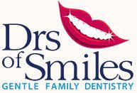 Logo for "Drs of Smiles," features a smiling mouth and "Gentle Family Dentistry" slogan.