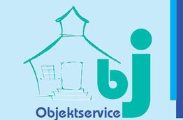 Strichzeichnung eines Hauses und Logo "bj" mit dem Text "Objektservice" darunter.