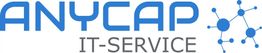 „ANYCAP IT-SERVICE“-Logo in Blau und Grau mit Molekül-ähnlichem Symbol rechts.