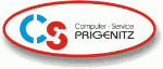 Logo der Firma "Computer-Service Prignitz" mit rot-blauem C und S in einem ovalen Rahmen.