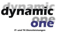 Schriftzug "dynamic one" mit Untertitel "IT- und TK Dienstleistungen" in modernem Design.
