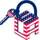 A padlock and key with USA flag design, symbolizing security with American theme.