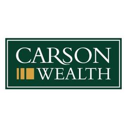 Green background logo reading "Carson Wealth" with gold and white accents.