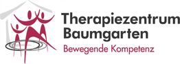 Therapiezentrum Baumgarten Logo mit Figuren und Slogan "Bewegende Kompetenz".