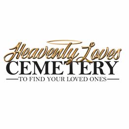 "Heavenly Loves Cemetery" text with a halo, tagline "To Find Your Loved Ones" underneath.