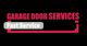 "Garage Door Services with Fast Service text on a black background."