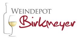 Weindepot Birkmeyer Logo mit Weinflasche und Weinglas.