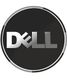 Dell logo in silver on a black circular background.