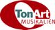 Rotes Logo mit "TonArt MUSIKALIEN" in Weiß und Grün.