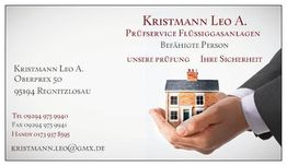 Visitenkarte mit Kontaktdaten und Händen, die ein Miniaturhaus halten. Text: "Ihre Sicherheit".