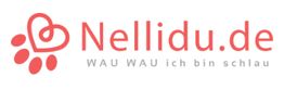 Logo von Nellidu.de mit Herz-Pfoten-Symbol und dem Slogan "WAU WAU ich bin schlau".