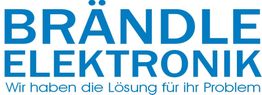 „BRÄNDLE ELEKTRONIK“ Logo mit Slogan: „Wir haben die Lösung für ihr Problem“ in Blau.