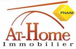 Logo At-Home Immobilier avec symbole FNAIM jaune à droite.