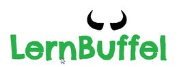 Text "LernBuffel" in Grün mit schwarzen Hörnern darüber.