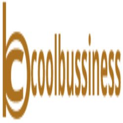 Logo with gold text "coolbussiness" featuring a stylized design and circular element.