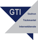 Graues Dreieck über blauem Dreieck mit Text: GTI, Gudrun, Tückmantel, Internetdienste.