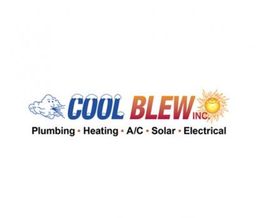 Cool Blew Inc. logo with cloud and sun, offering plumbing, heating, A/C, solar, electrical services.