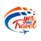 Logo colorato con scritta "Yes We Travel" e un aereo stilizzato in basso.