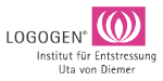 Logo des Instituts für Entstressung mit pinkem Symbol und Text "LOGOGEN® Uta von Diemer".