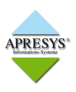 Logo mit blauem und grünem Dreieck, dazwischen der Text "APRESYS Informations-Systeme".