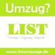 "Grünes Werbebild mit 'Umzug? LIST' und der Website 'www.listumzuege.de' für Umzugsdienste."
