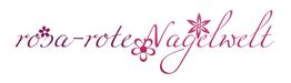 Logo mit dem Text "rosa-rote Nagelwelt", verziert mit Blumen in Rosa.
