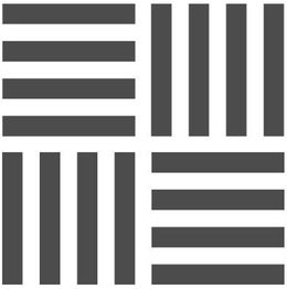 Quadrat mit 4 Feldern aus weißen Linien auf schwarzem Hintergrund, variierend in horizontaler und vertikaler Ausrichtung.