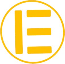 Gelbes stilisiertes "E" in einem Kreis auf weißem Hintergrund.