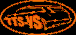 Ovales Logo mit Zug-Silhouette und orangen Buchstaben 'TTS-YS'.