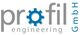Logo mit Schriftzug "profil engineering GmbH" und einem Zahnrad als Teil des Buchstabens "o".