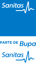 Logos de Sanitas y Bupa con un electrocardiograma en color azul.