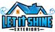 Logo of "Let It Shine Exteriors" with a blue house top, bubbles, and the text in bold letters.