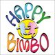 Illustrazione colorata con scritta "Happy Bimbo" e due sagome di bambini danzanti su sfondo giallo.
