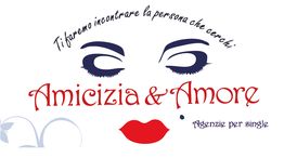 Logo con occhi e labbra rosse, testo: "Amicizia & Amore, Agenzie per single".
