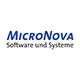 Logo von MicroNova mit dem Text "Software und Systeme" auf weißem Hintergrund.