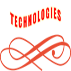 Red and white "Technologies" logo with an abstract red swirl design below.