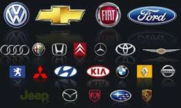 Logos de várias marcas de carros em fundo preto.