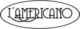Scritta "L'AMERICANO" in un carattere elegante all'interno di un ovale nero.