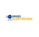 Logo met blauwe klok en tekst "Drixes Elektricien" in blauw en geel.