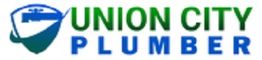 Logo for Union City Plumber with a pipe wrench and shield design.