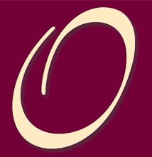 Ein stilisiertes, cremefarbenes "O" auf dunkelviolettem Hintergrund.