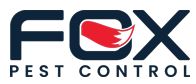 Logo of Fox Pest Control with stylized red fox tail in the letter O.
