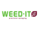 Logo van WEED-IT met groene letters en een rood blad.