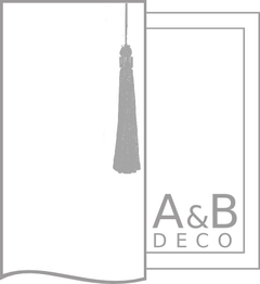 Ein Vorhang mit Quaste rechts, daneben das Logo "A&B Deco".