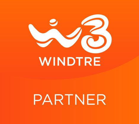 Logo WindTre Partner su sfondo arancione.