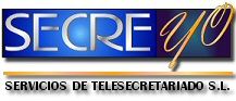 Logo de Secreyo, servicios de telesecretariado. Texto en fondo azul y dorado.