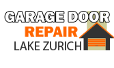 Logo of "Garage Door Lake Zurich" with house and orange garage door icon.