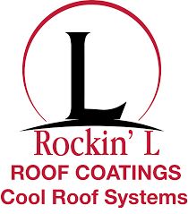 Logo of Rockin' L Roof Coatings featuring a large "L" with text: Cool Roof Systems.